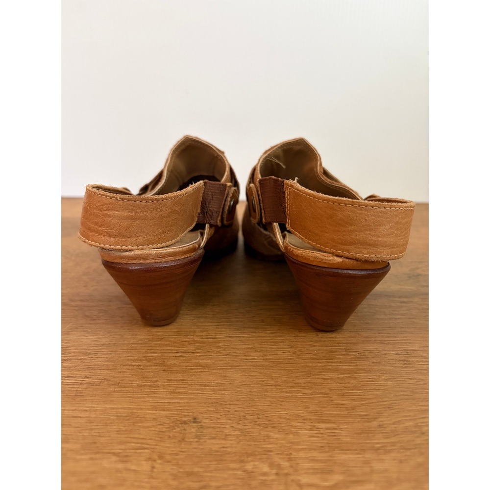 Vintage Circles Tan Leather Western Slingback Mules Size 7 Boho Cowgirl Heels - Picture 2 of 8